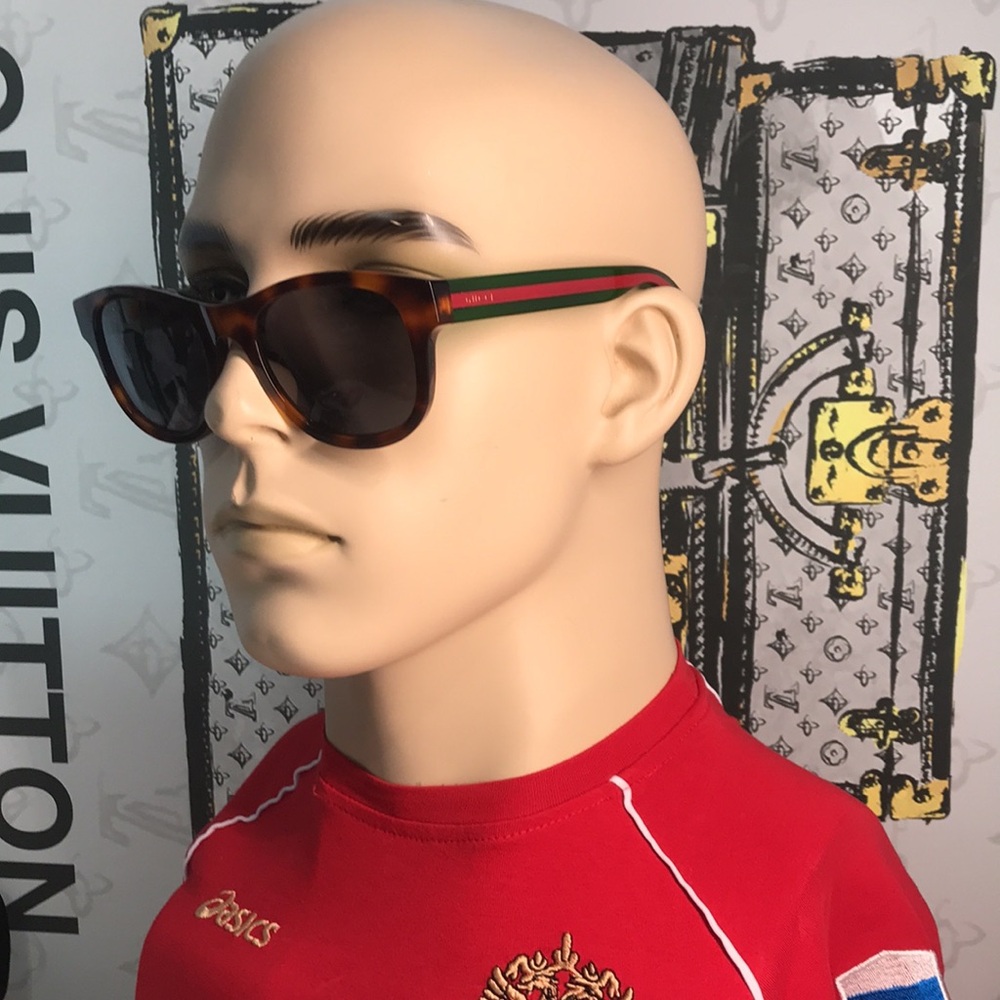 ✨ Brand New Gucci GG0003SN 003 Sunglasses – Havana with Green and Red Stripe ✨